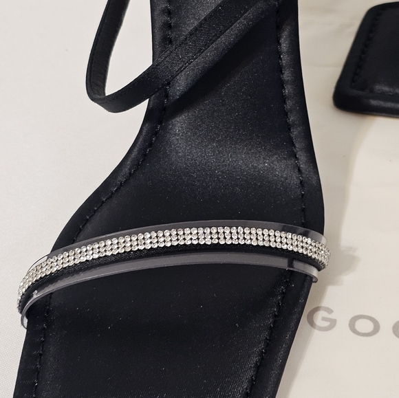 Good American Heels Black Satin Square Toe Slide Embellished New with dust bag - Picture 5 of 7